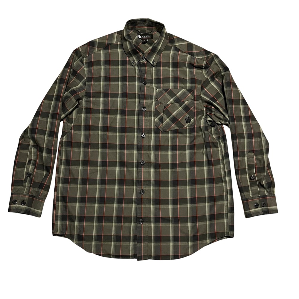 Alaskan Hardgear Duluth Trading Co Mens Large Plaid Button Down Shirt Green